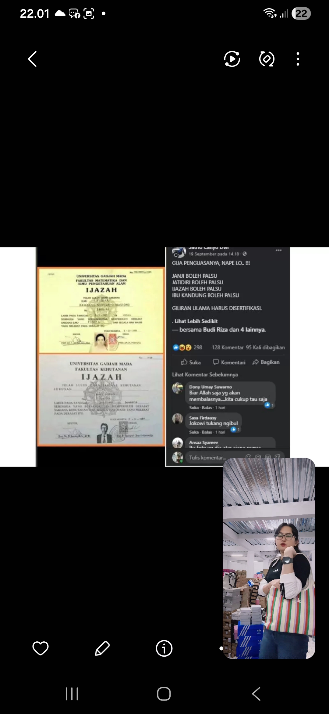 Tangkapan layar akun yang menyatakan ijazah Jokowi palsu. (Dok: facebook)