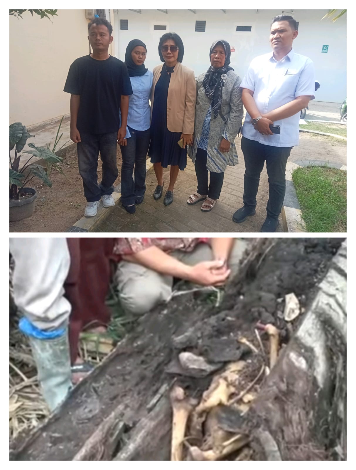 Foto kolase  : Tulang belulang M.Yudha Prawira saat ditemukan beberapa waktu yang lalu dan Keluarga korban bersama penasihat hukum saat memberikan keterangan. (FADLY/SUMUT POS)