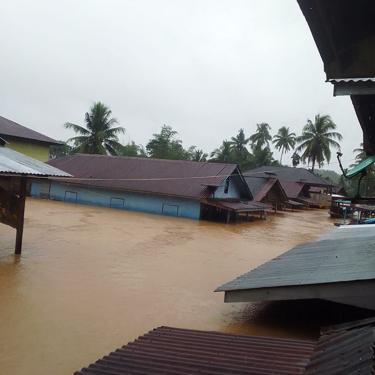 TERENDAM: Pemukiman warga empat desa di kawasan Siulang Aling, Kecamatan Muara Batang Gadis, terendam banjir. (ISTIMEWA/SUMUT POS)