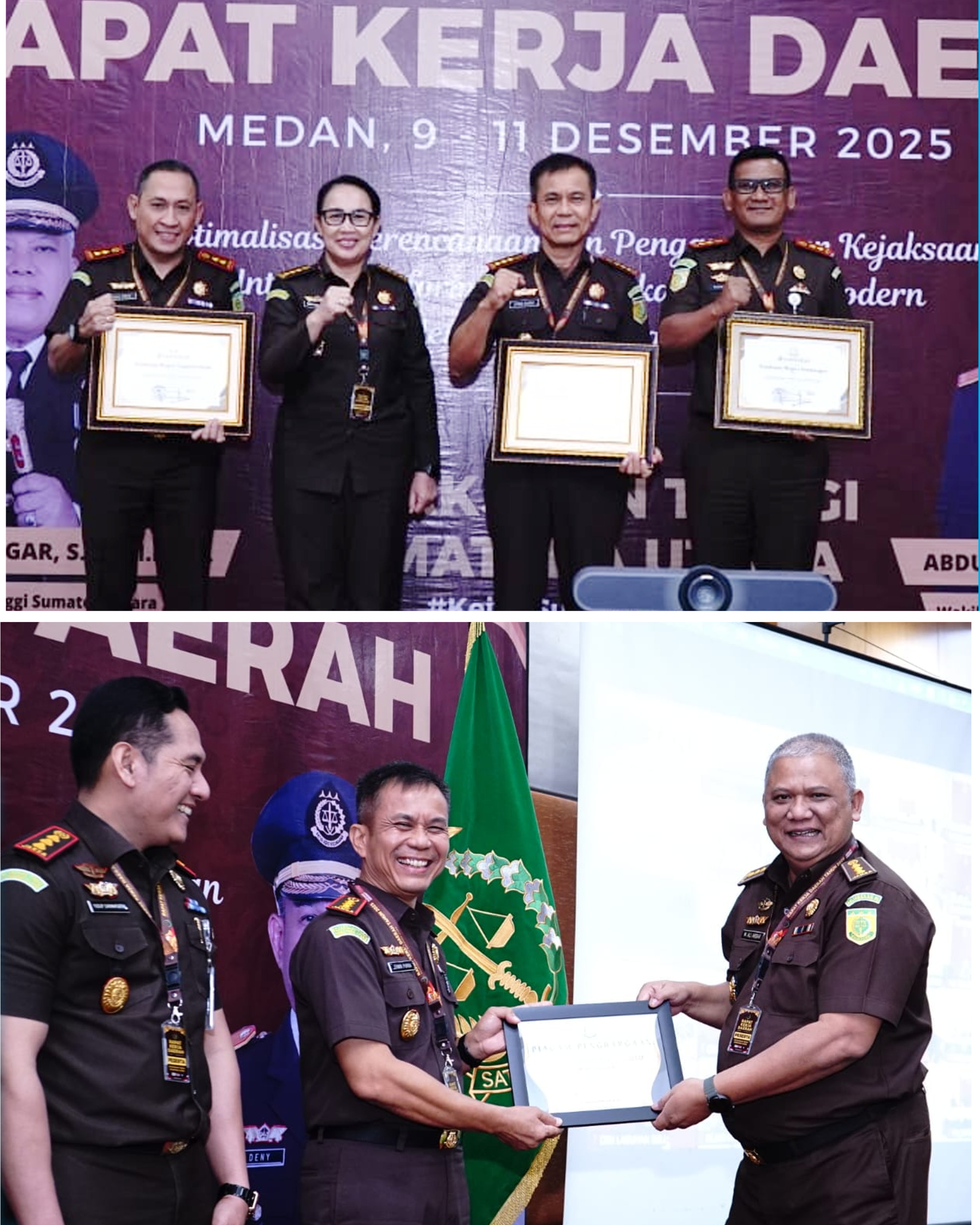 Kejari Siantar saat menerima piagam penghargaan dari Kejatisu.