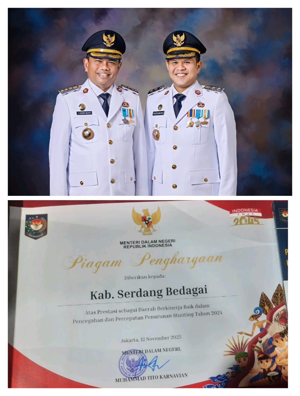 Bupati dan Wakil Bupati Sergai, Darma Wijaya dan Adlin Tambunan. (Dok: istimewa)