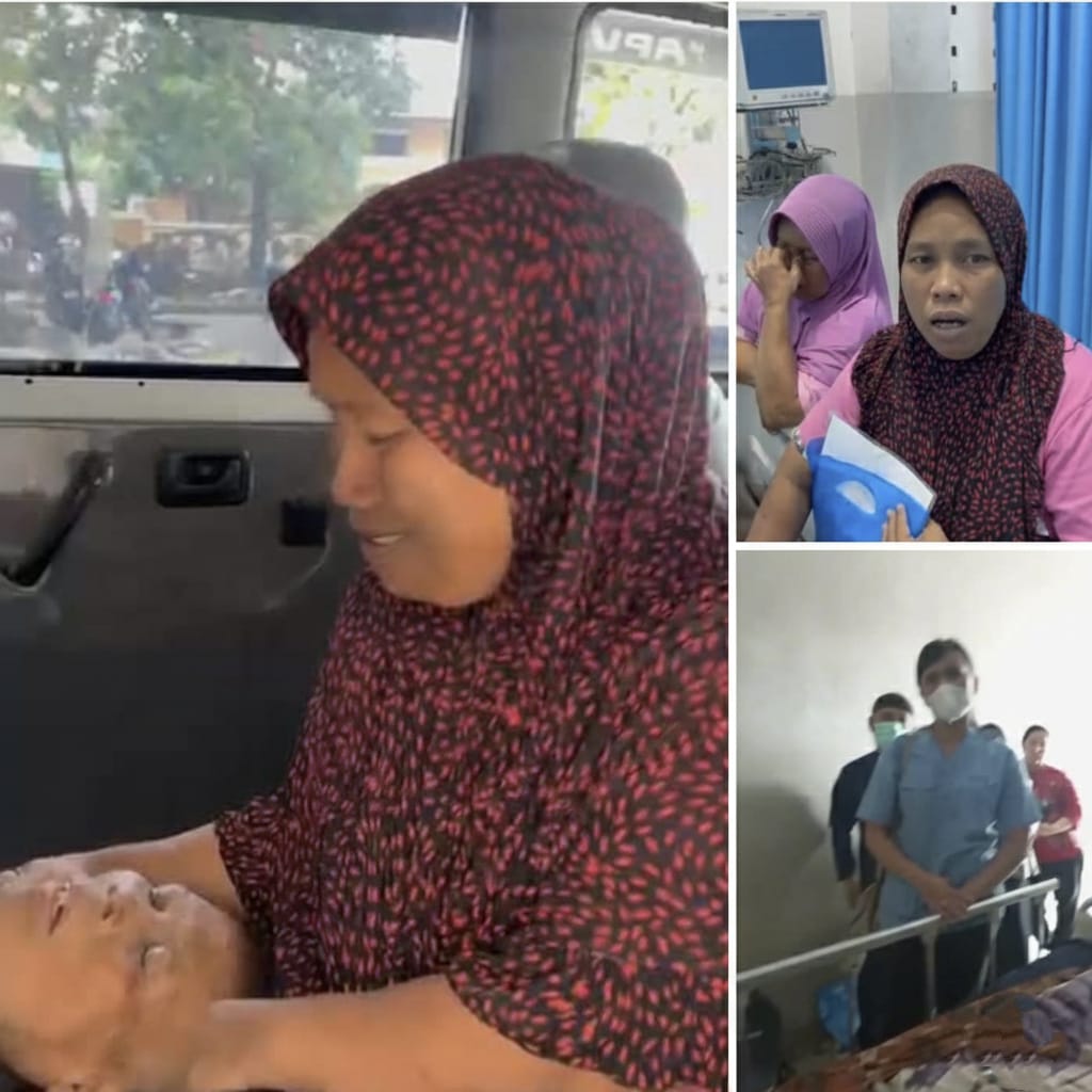 Kondisi pasien lansia Suliyem saat berada di dalam ambulans bersama keluarga usai mengalami kesulitan mendapatkan layanan medis. (AZANUARI/SUMUT POS)