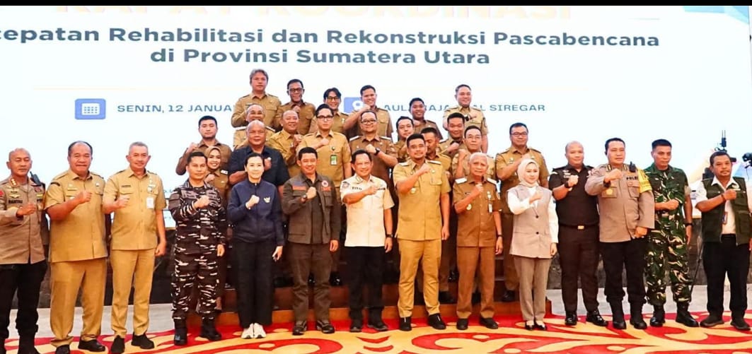 Bupati Labuhanbatu saat mengikuti Rapat Koordinasi (Rakor) Percepatan Rehabilitasi dan Rekonstruksi Pascabencana di Provinsi Sumatera Utara (Fajar/Sumut Pos)