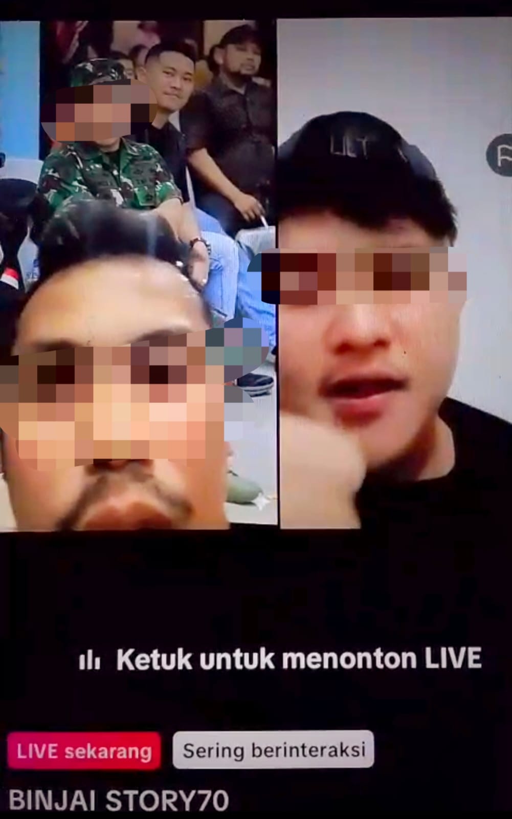 Oknum Admin Binjai (kiri) saat menunjukkan gaya berpakaian seragam TNI dalam siaran langsung yang berbuntut diburu CPM. (Istimewa/Sumut Pos)