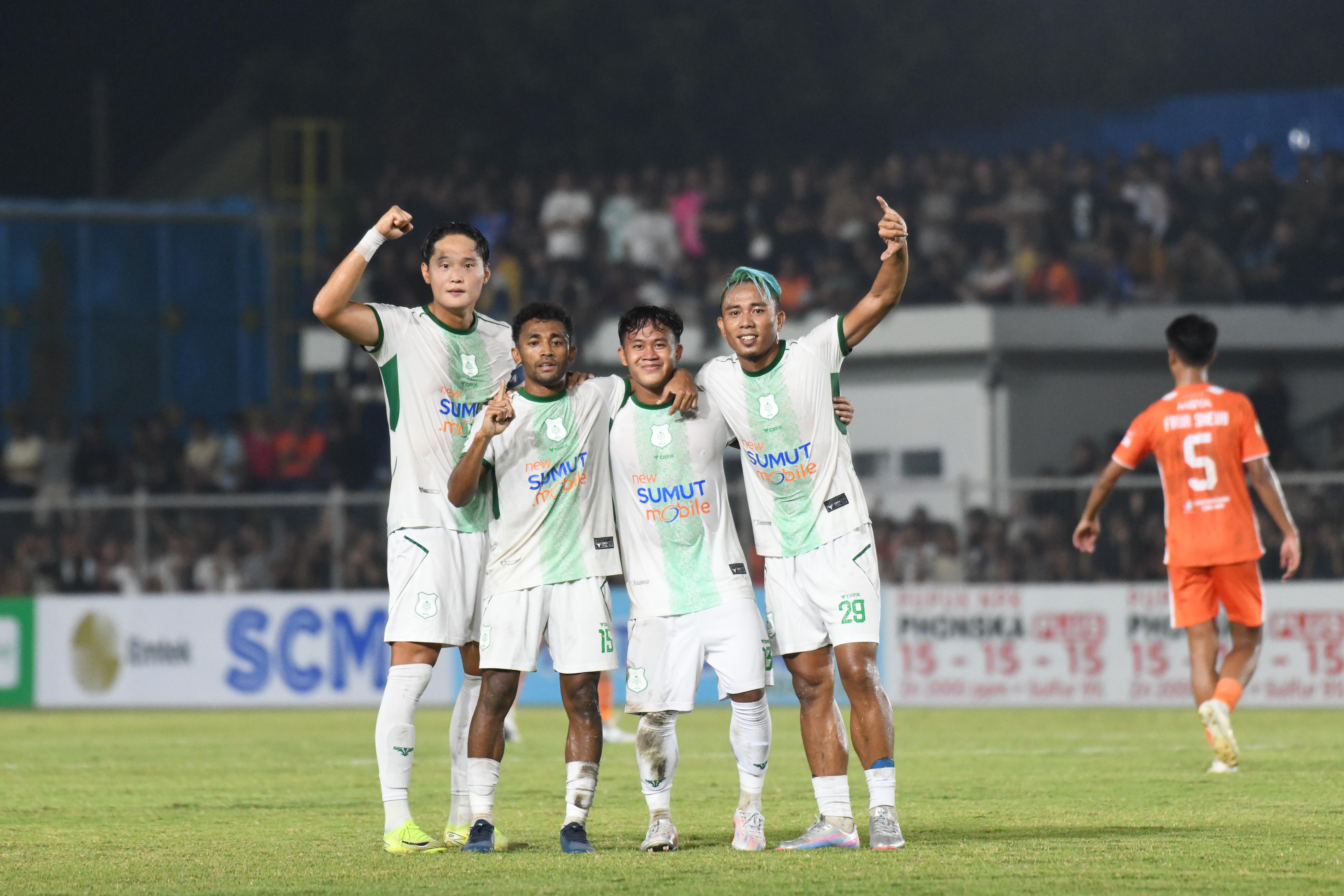 PSMS: Ekspresi para pemain PSMS setelah menjebol gawang Persiraja, Minggu (18/1/2026) malam. (Dok: MO PSMS)