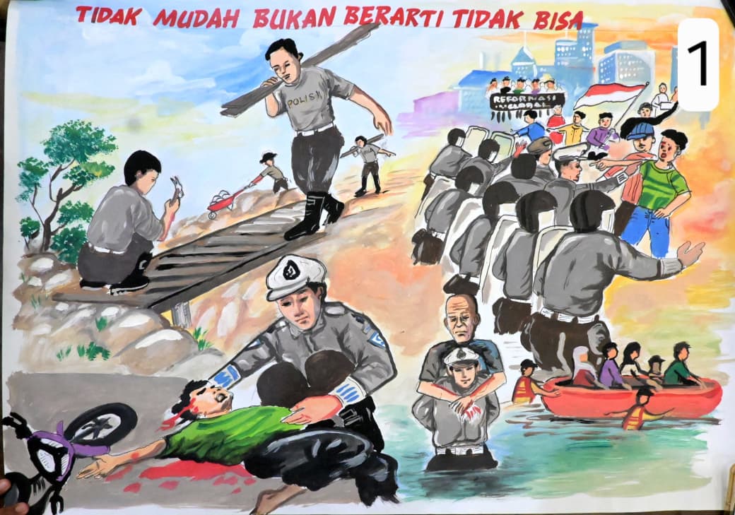 Salah satu lukisan mural pada lomba Bhayangkara Mural Cup 2026 yang digelar Polres Labusel. (KHAIRUDDIN/SUMUT POS)