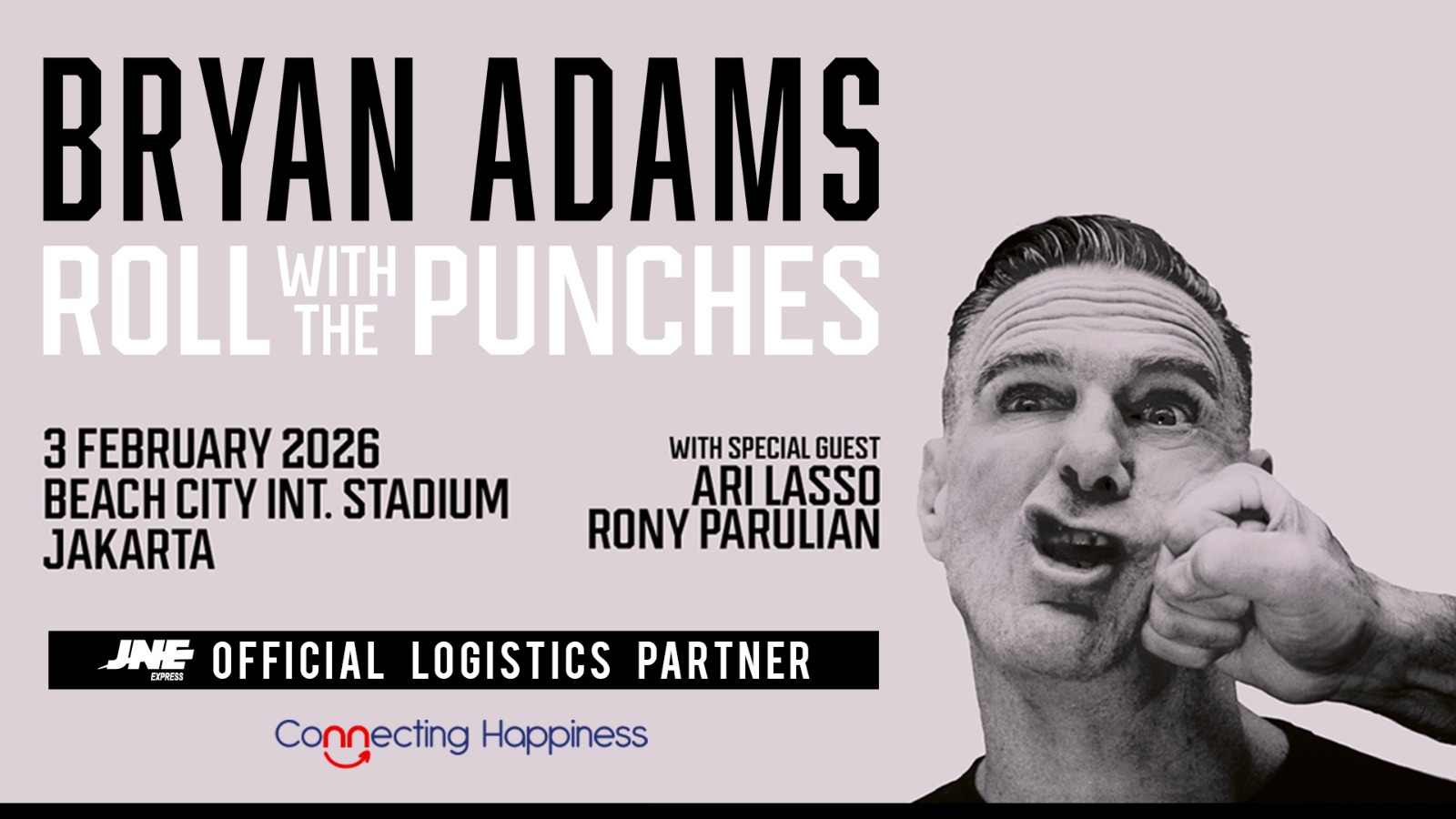 JNE menjadi Official Logistics Partner konser internasional &ldquo;Bryan Adams: Roll With The Punches Live in Jakarta 2026&rdquo;. (ist)