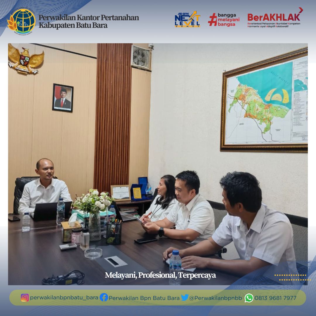 Kakan  Badan Pertanahan Tanah Kabupaten Batubara Febby Richard Immanuel L Tobing, S.H., LLM saat memimpin  rakor  dengan  unit teknis dilingkungan Kantor BPN Batubara