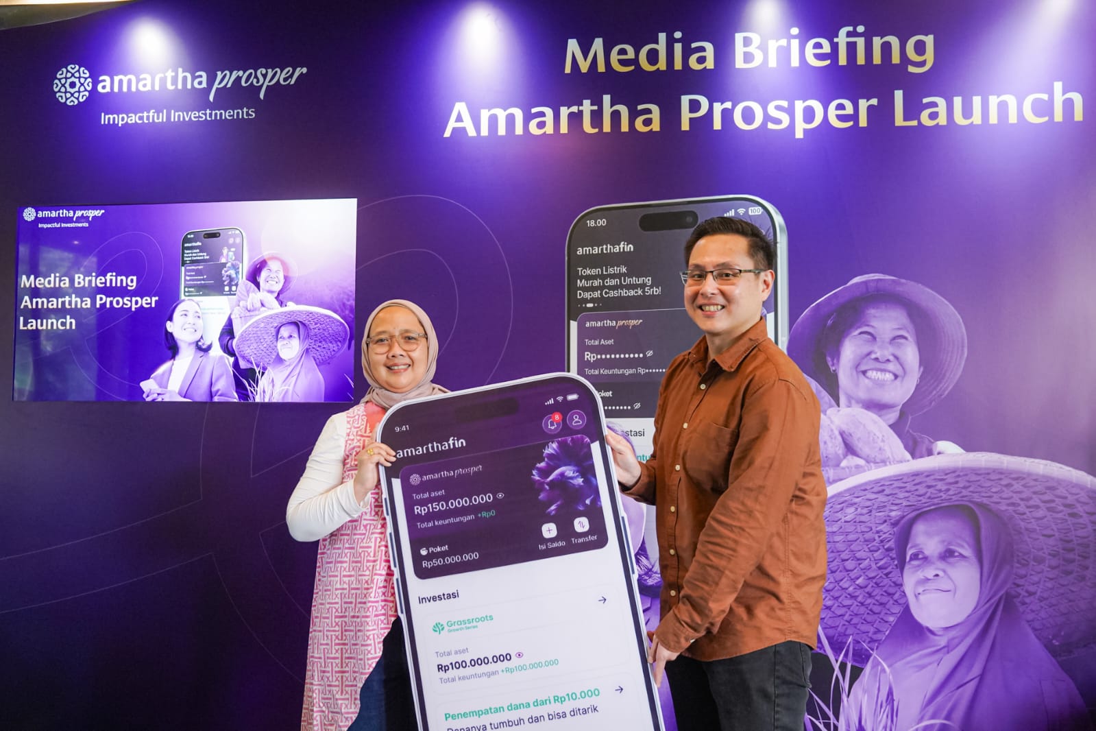 (Ki-ka) Julie Fauzie, bersama Melvin Mumpuni, dalam kegiatan media briefing &ldquo;Peluncuran Amartha Prosper, Alternatif Investasi Dukung UMKM Perempuan di Perdesaan&rdquo; di Jakarta, Jumat (6/2/2026).