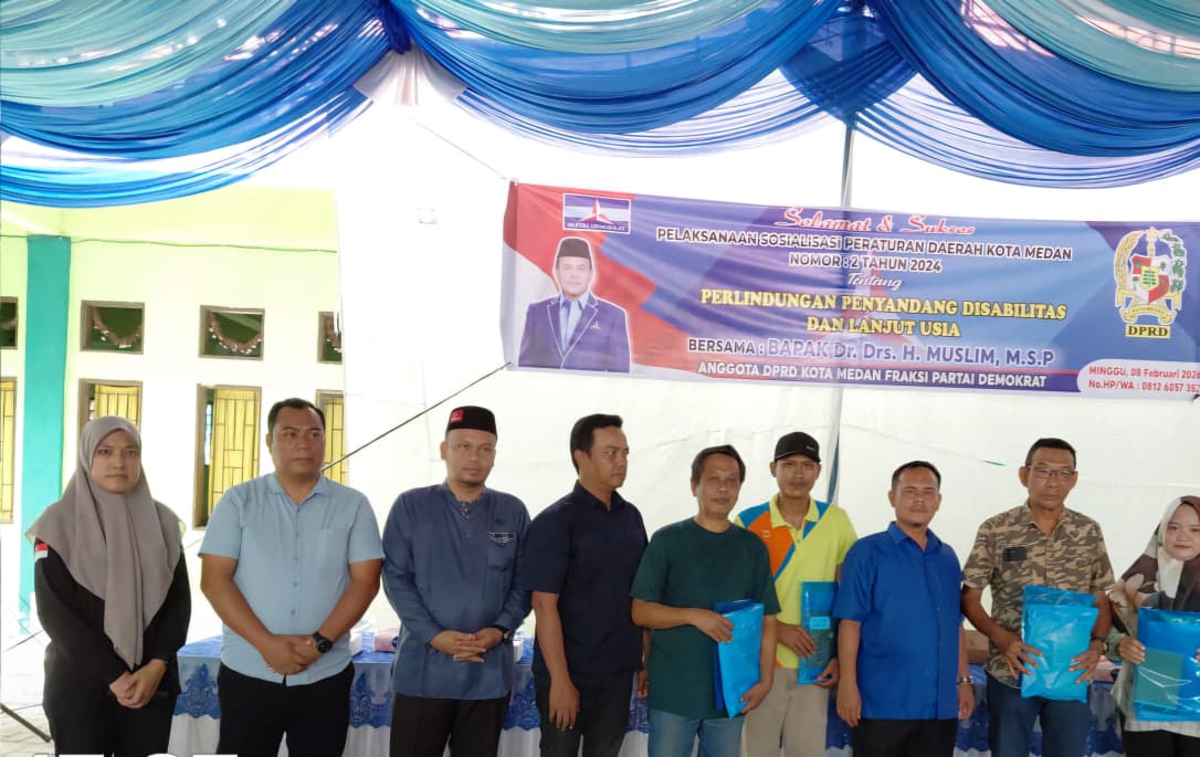 Anggota DPRD Kota Medan Fraksi Partai Demokrat, Dr. H. Muslim M.S.P, saat sosialisasi perda Kota Medan tentang perlindungan Penyandang Disabilitas dan lansia. (ISTIMEWA/SUMUT POS)