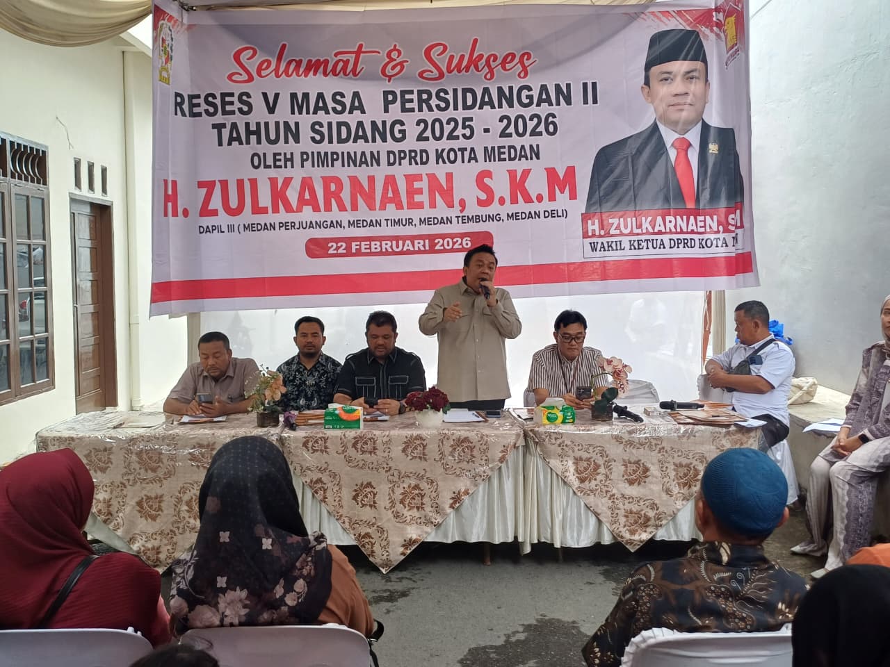  Wakil Ketua DPRD Kota Medan, H. Zulkarnaen S.K.M menggelar Reses di Jalan Pimpinan Gg Tabah, Medan Perjuangan, Minggu (22/2/2026) pagi. (Markus Pasaribu/Sumut Pos) 