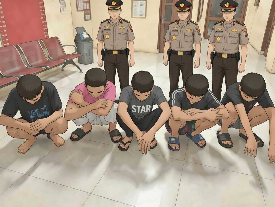 Lima remaja ditangkap saat hendak tawuran di wilayah hukum di Polresta Deli Serdang, dan kini kelima remaja tersebut menjalani pemeriksaan dan pembinaaan. (IST)