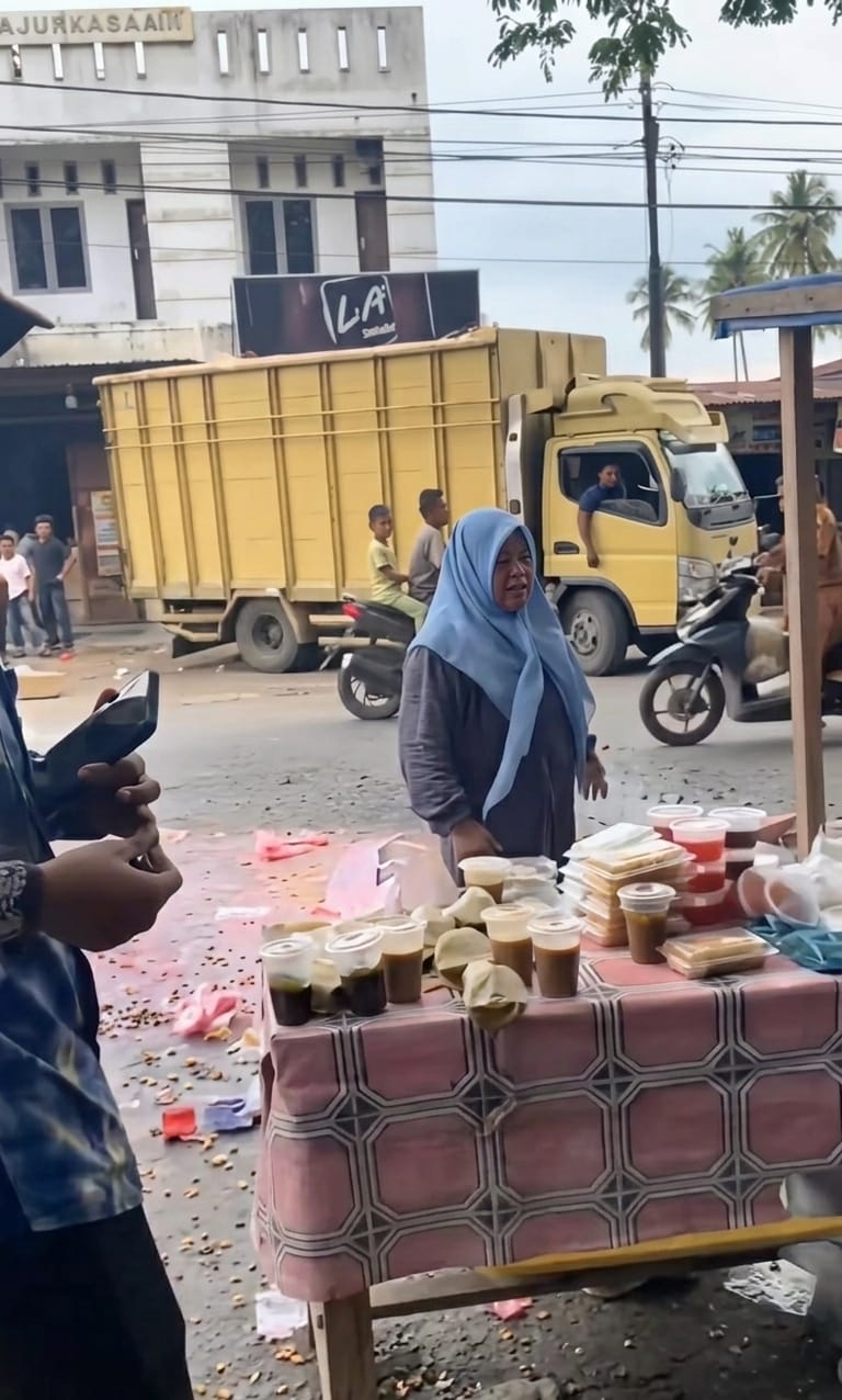 TEGUR: Satpol PP Padanglawas Utara saat memberikan teguran kepada pedagang takjil untuk pindah lapak dagangan. (Dok: istimewa)