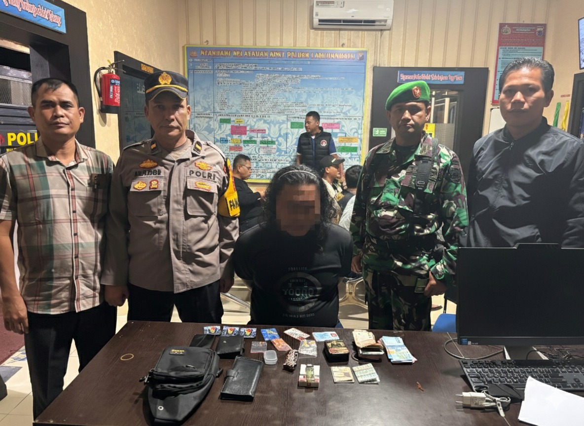 Seorang terduga bandar pil ekstasi, diamanman Tim Gabungan dalam razia aksi balapan liat dan tempat hiburan malam di kota Rantauprapat. (Fajar/Sumut Pos)