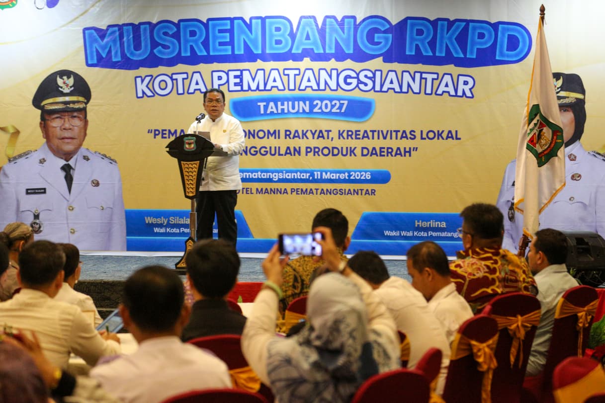 Wesly Silalahi menyampaikan sambutan pada acara Musrenbang Tahun 2027.(ISTIMEWA/SUMUT POS)