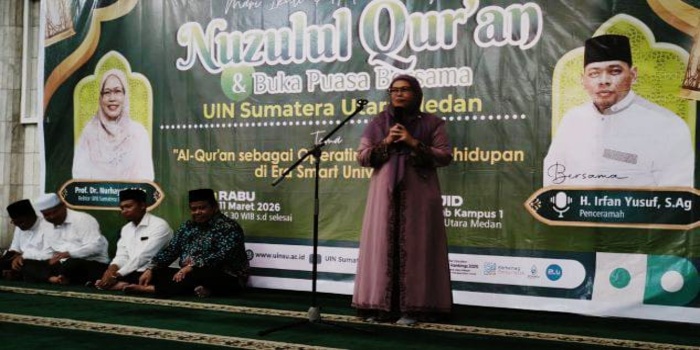 NUZULUL QURAN: Prof. Dr. Nurhayati, M.Ag pada kegiatan Nuzulul Quran di UIN Sumatera Utara. (Istimewa/Sumut Pos)