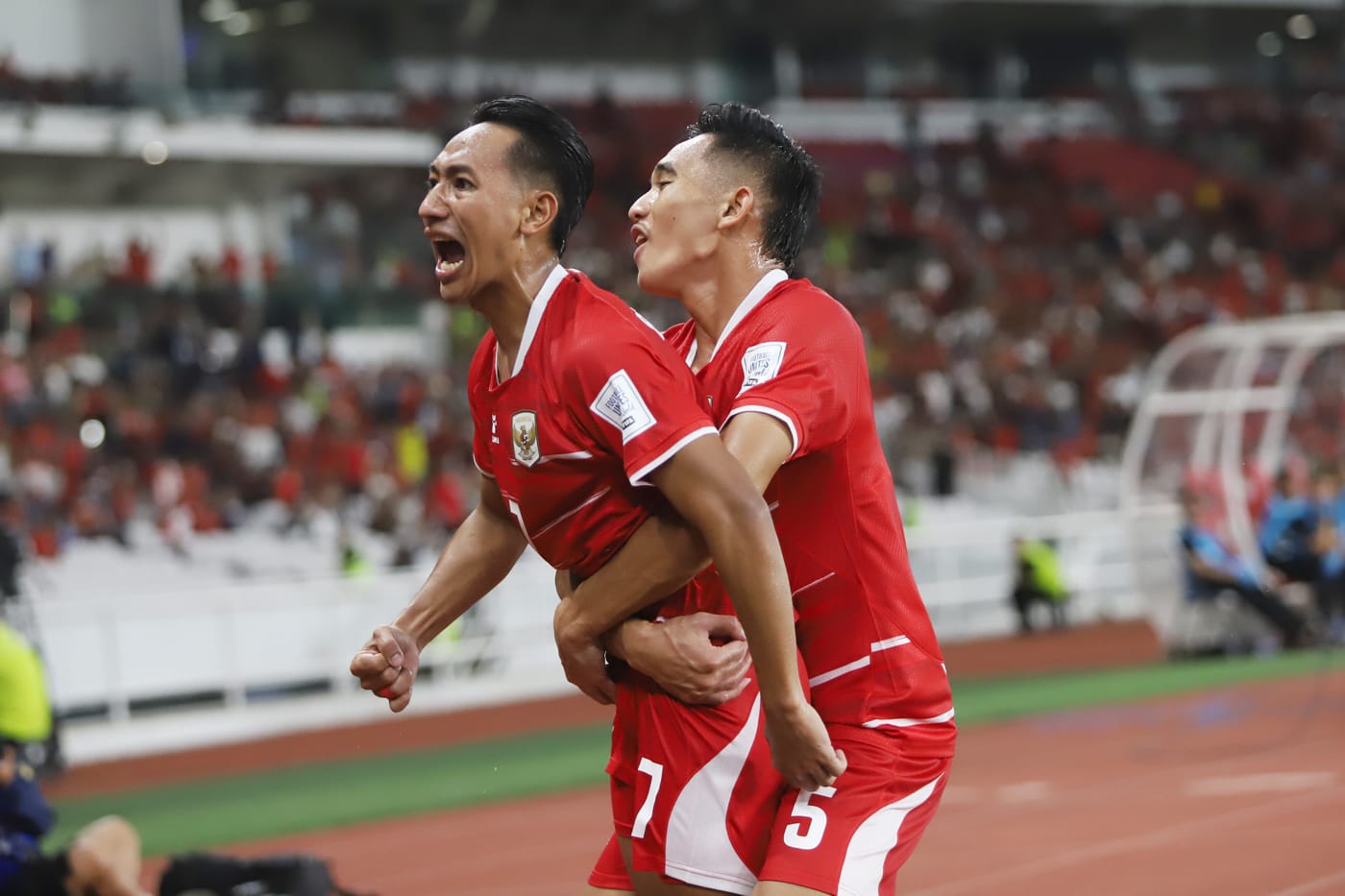 Beckam Putra melakukan seleberasi usai mencetak gol pada laga  FIFA Series 2026. (JAWA POS/SUMUT POS)