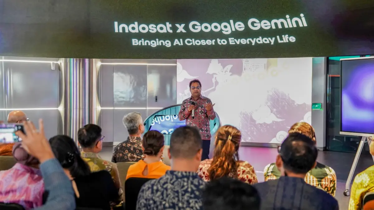 AKSES: Bilal Kazmi, Director and Chief Commercial Officer Indosat Ooredoo Hutchison memberikan sambutan saat kerja sama dengan Google. Kini, pelanggan IM3 dan Tri bisa akses Google Gemini.