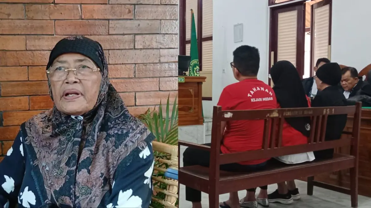 KOLASE: Foto kolase Anna Br Sitepu dan dua anaknya saat menjalani sidang terkait dugaan pemalsuan surat di PN Medan, Selasa (7/4/2026) sore. (Dok: istimewa)

