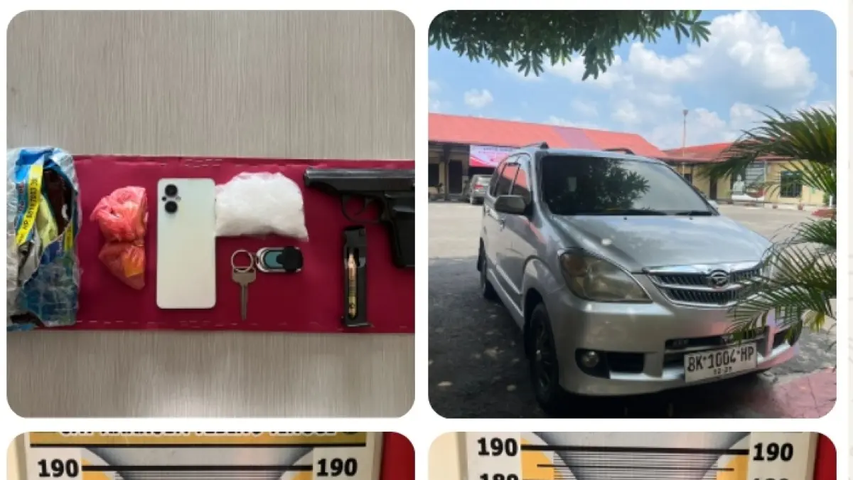 Dua tersangka yang diamankan serta barang bukti  diamankan di Mapolres Tebing Tinggi,  Senin (20/4/2026). ( Azan Purba/ Sumut Pos)