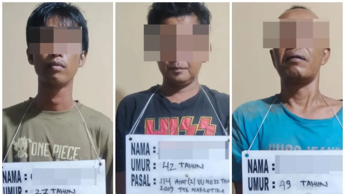 Ketiga tersangka terduga pelaku peredaran narkotika sabu di wilayah kecamatan Panai Tengah (Fajar/Sumut Pos)