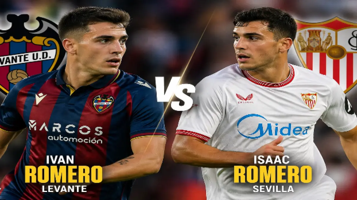 DUO ROMERO: Striker Levante Ivan Romero bakal berduel dengan Striker Sevilla Isaac Romero di lini depan saat kedua tim bertarung demi menjauhi zona degradasi, Jumat (24/ 4) dini hari WIB. (foto: chatGpt)