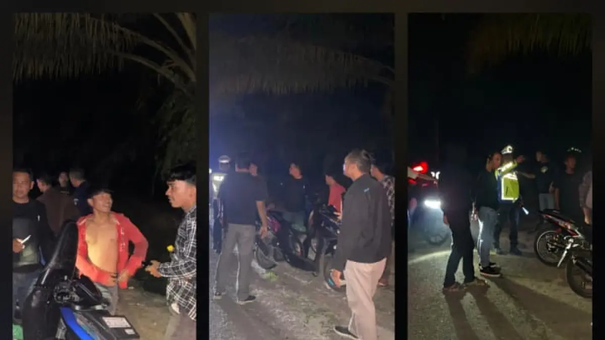 Petugas Polres Sergai melakukan patroli KRYD dengan memberikan imbauan dan pemeriksaan kendaraan kepada sejumlah pengendara di Dusun X Desa Celawan, Kecamatan Pantai Cermin, guna mencegah balap liar dan aksi kriminalitas.( Humas Polres Sergai)