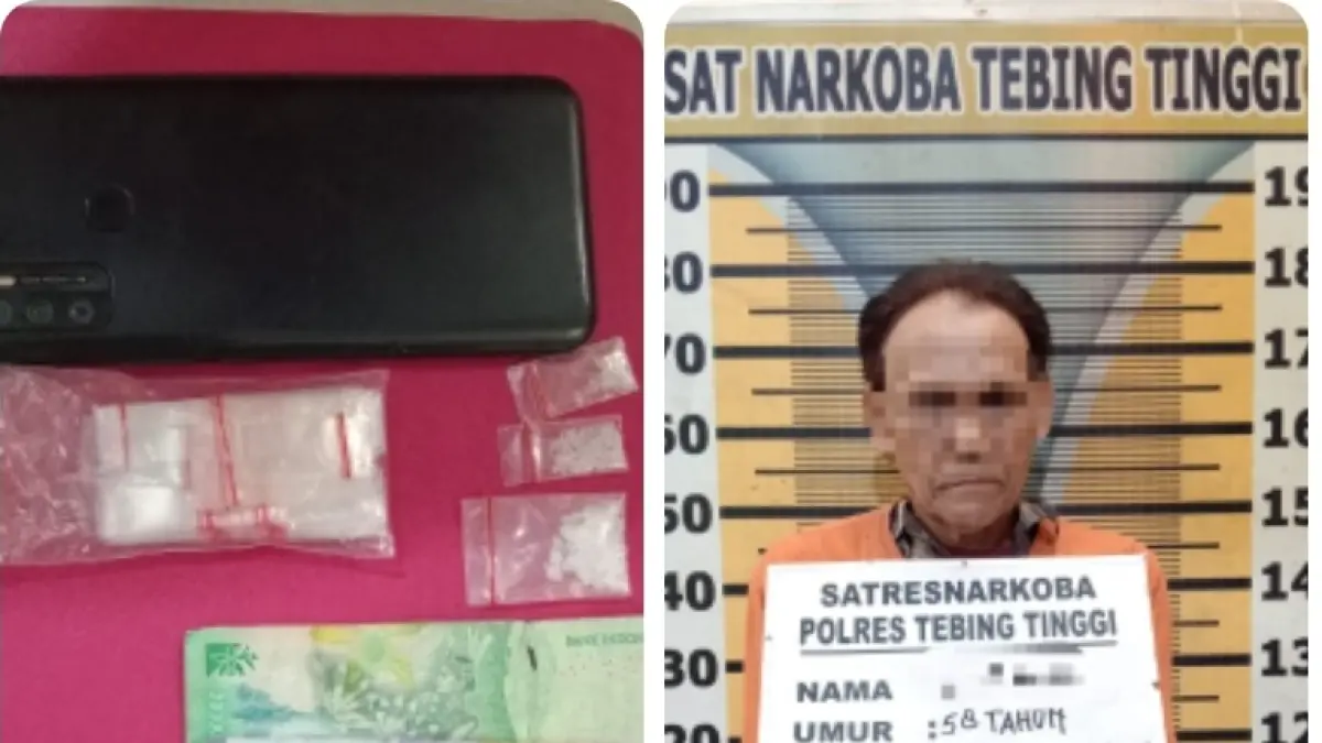 Barang bukti sabu dan seorang tersangka residivis diamankan Sat Resnarkoba Polres Tebing Tinggi saat penggerebekan di wilayah Bajenis.(25/04/2026) Azan Purba /Sumut Pos)