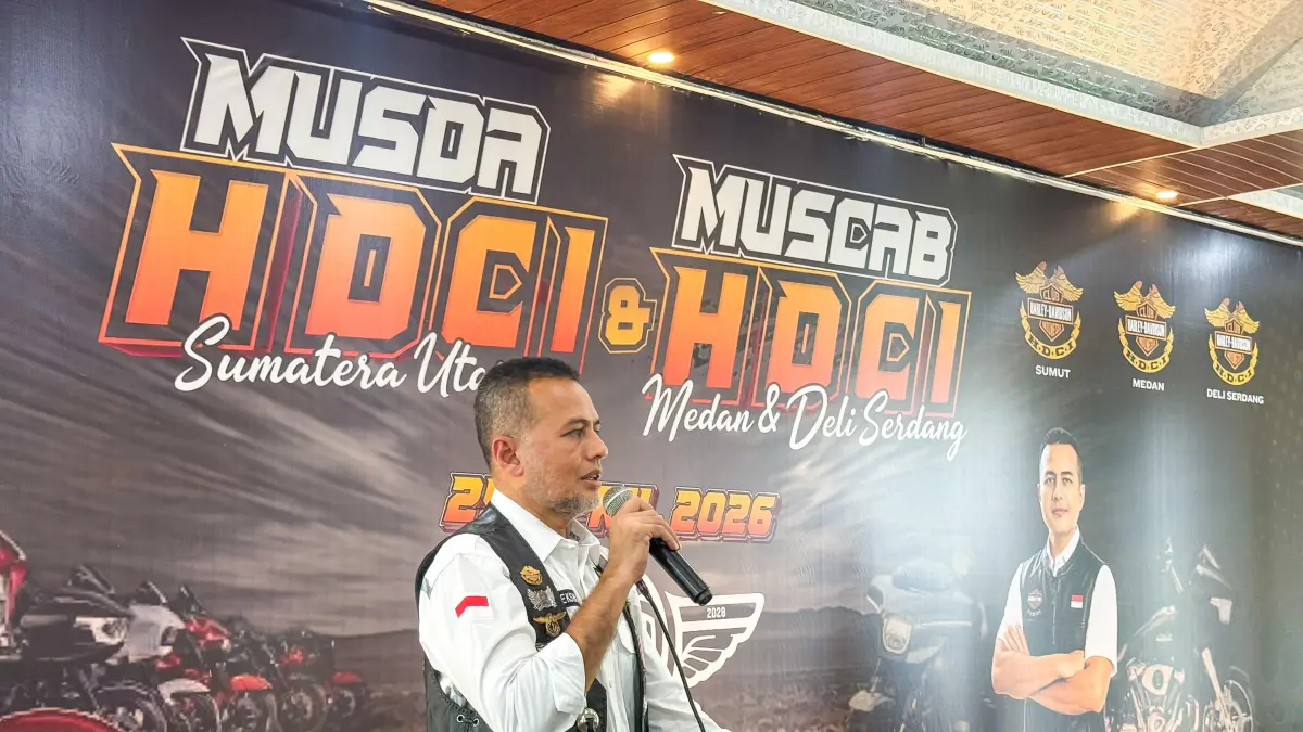 MUSDA: Musyawarah Daerah (Musda) Harley Davidson Club Indonesia (HDCI) Provinsi Sumatera Utara digelar di Hotel Pancur Gading, Kabupaten Deliserdang, Sabtu (25/4/2026). (Dok: istimewa)
