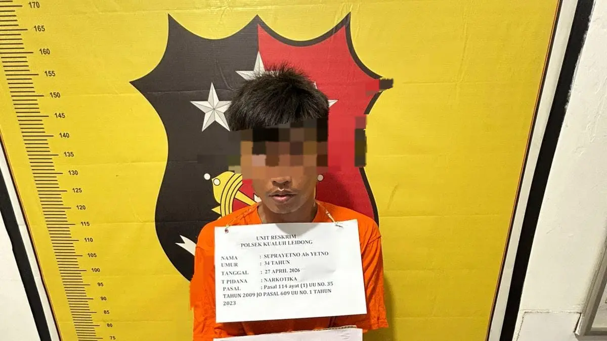 Tersangka Yetno terduga pelaku bisnis hitam narkotika di Desa Air Hitam (Fajar/ Sumut Pos)