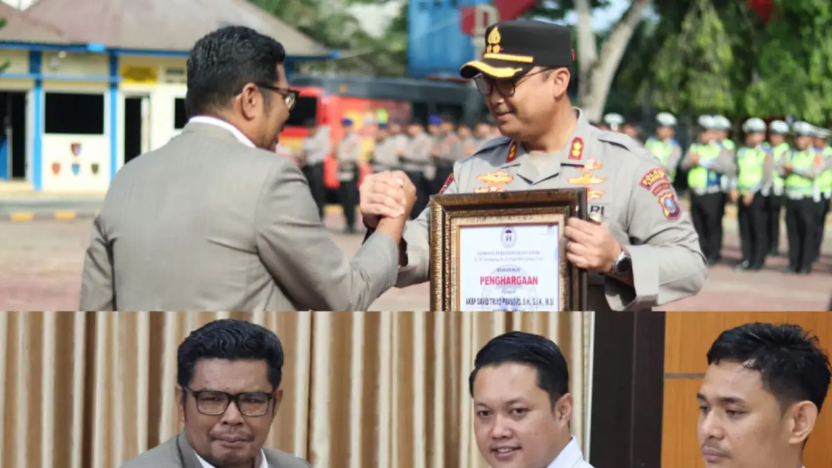 
Kolase foto Kapolres Langkat, AKBP David Triyo Prasojo dan Kasat Reskrim, AKP Ghulam Yanuar Lutfi saat menerima penghargaan dari Komnas PA. (Istimewa/Sumut Pos)
