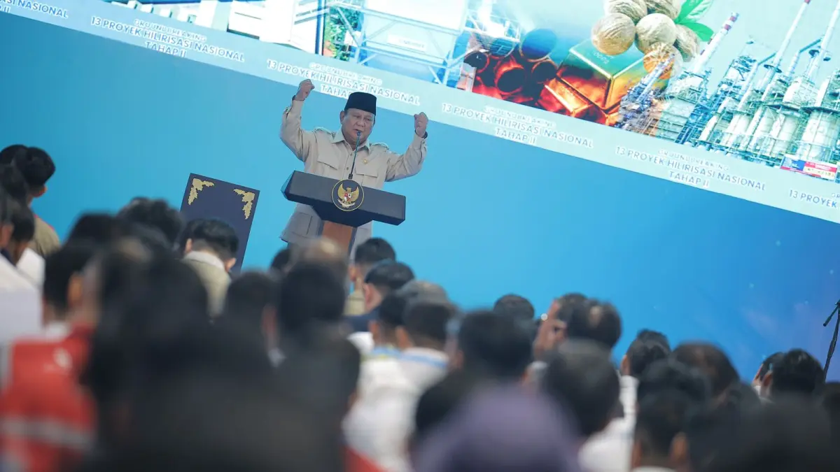Presiden Prabowo saat meresmikan Groundbreaking 13 Proyek Hilirisasi Fase II senilai Rp116 triliun di Cilacap, Jawa Tengah, Rabu (29/4/2026).