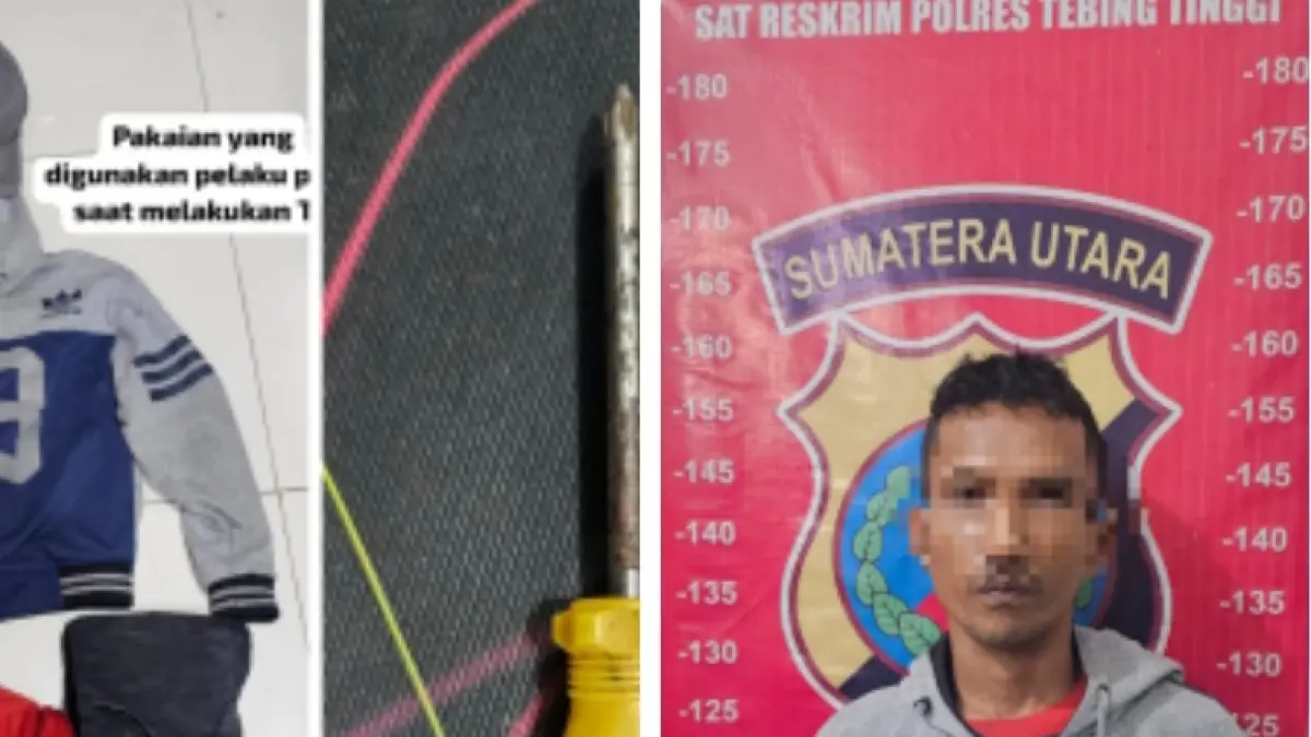 Petugas Sat Reskrim Polres Tebing Tinggi mengamankan tersangka kasus percobaan pencurian dengan kekerasan disertai perbuatan cabul beserta barang bukti. (Azan Purba/Sumut Pos)