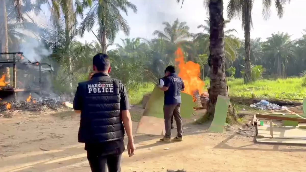
Satresnarkoba Polres Binjai merobohkan dan membakar gubuk yang diduga jadi lapak isap narkotika. (Istimewa/Sumut Pos)