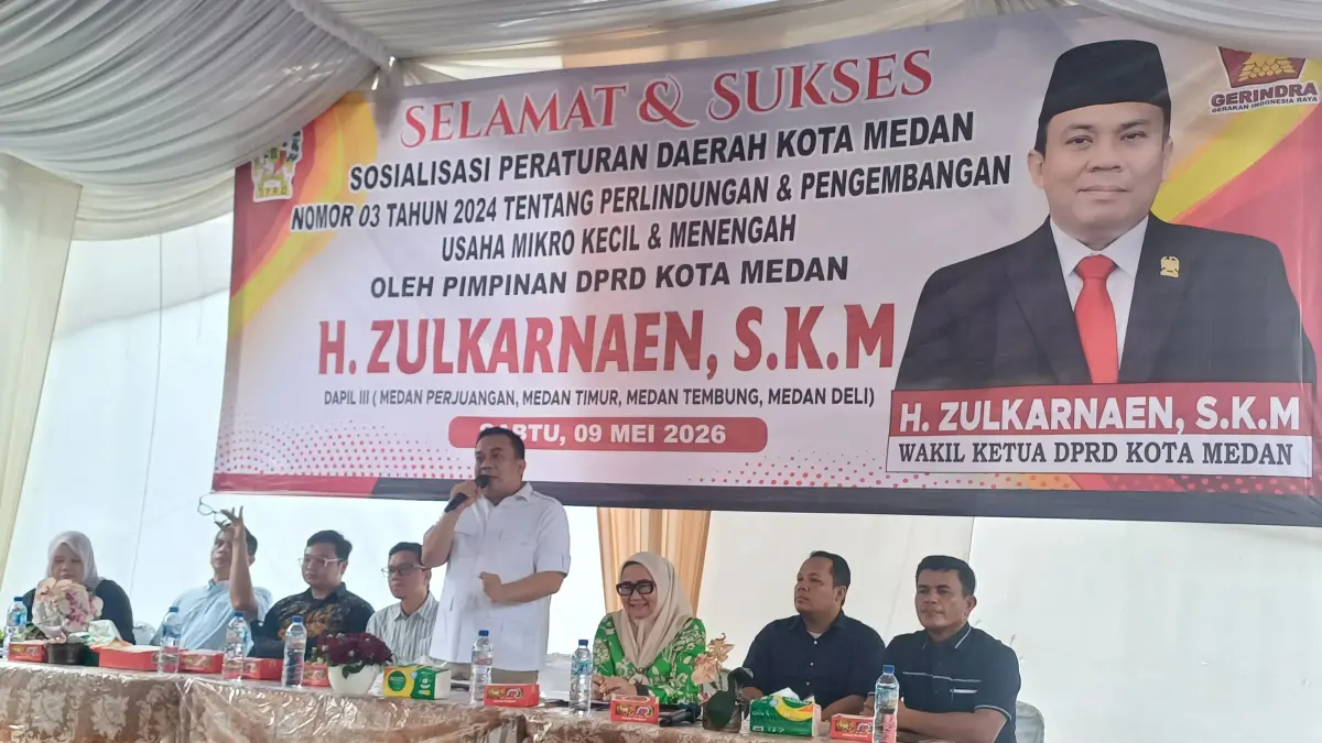 SOSPER: Wakil Ketua DPRD Kota Medan, H. Zulkarnaen S.K.M menggelar Sosialisasi Perda Kota Medan No.3 Tahun 2024 di Kelurahan Pahlawan, Medan Perjuangan, Sabtu (9/5/2026) sore. (Dok: Markus Pasaribu/Sumut Pos) 