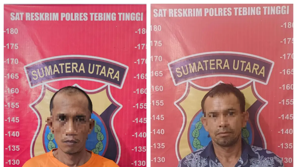 Dua tersangka kasus pencurian di bangunan Dapur MBG saat diamankan Sat Reskrim Polres Tebing Tinggi, Minggu (09/05/2026). (Azan Purba/ Sumut Pos)