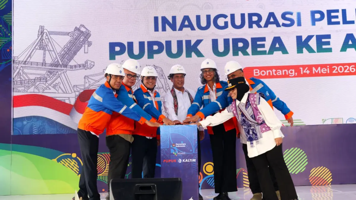 Mentan Andi Amran Sulaiman saat menghadiri &nbsp;pelepasan ekspor perdana produk urea PT Pupuk Indonesia (Persero) &nbsp;ke Australia di Pelabuhan Bontang, Kalimantan Timur (14/5/2026). &nbsp;(foto : Kementan)