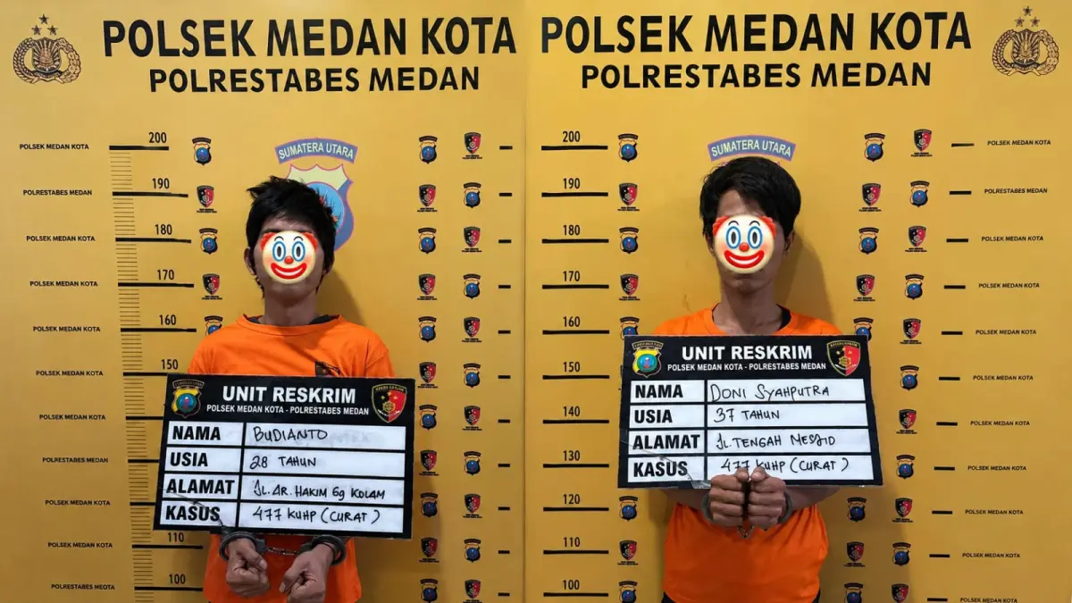 MESS: Dua residivis pelaku pencurian di Mess Polda Aceh, ditangkap Polsek Medan Kota. (Dok: Polsek Medan Kota)
