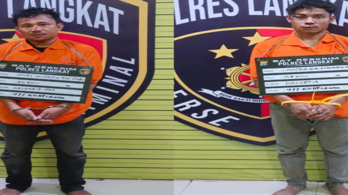 
Dua pelaku curat saat dibawa ke Polres Langkat guna kepentingan penyidikan lebih lanjut. (Foto dari Satreskrim Polres Langkat/Sumut Pos)