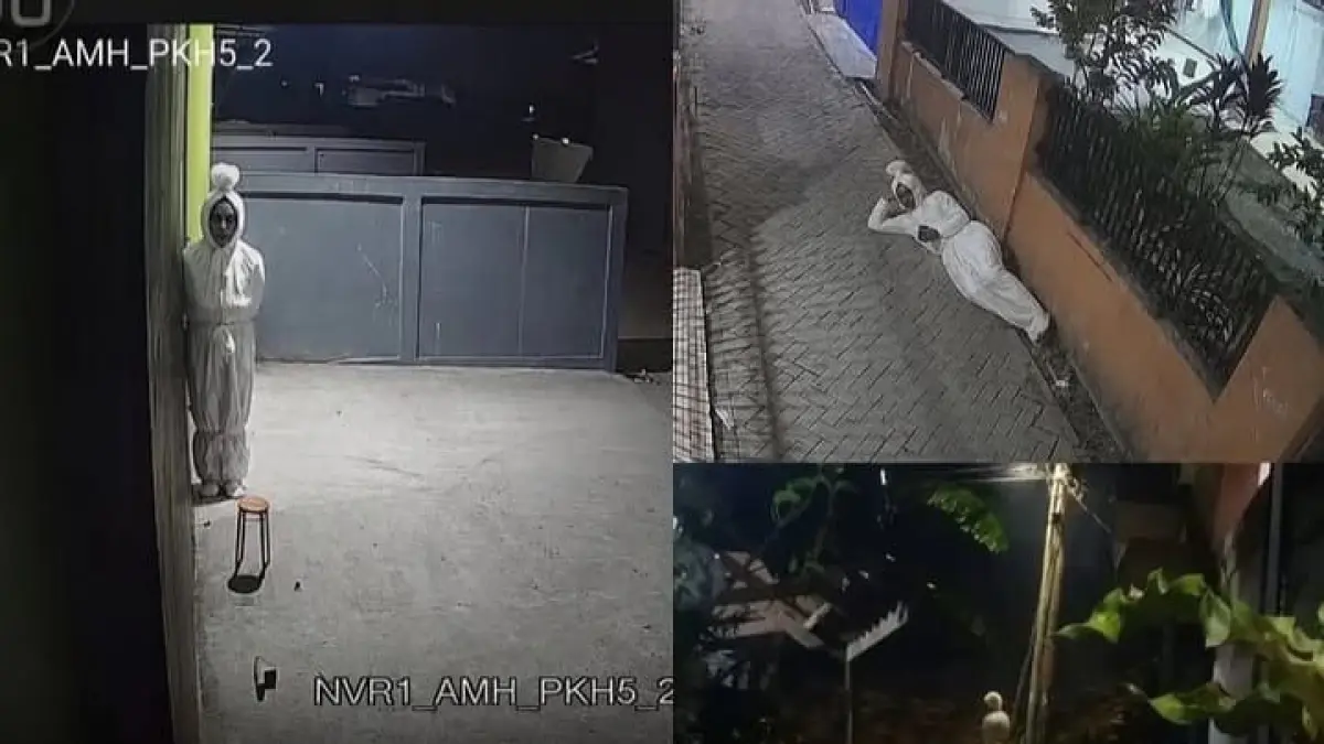 Sosok menyerupai pocong yang berkeliaran di kawasan permukiman pada malam hari viral di media sosial. (Instagram @pandemictalks)