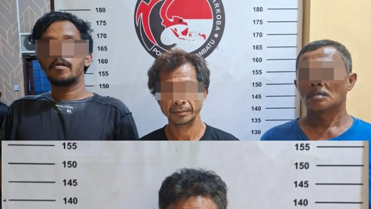 AMANKAN: Empat pria diamankan sekaitan dugaan penyalahgunaan narkotika sabu. (Dok: Polres Labuhanbatu)

