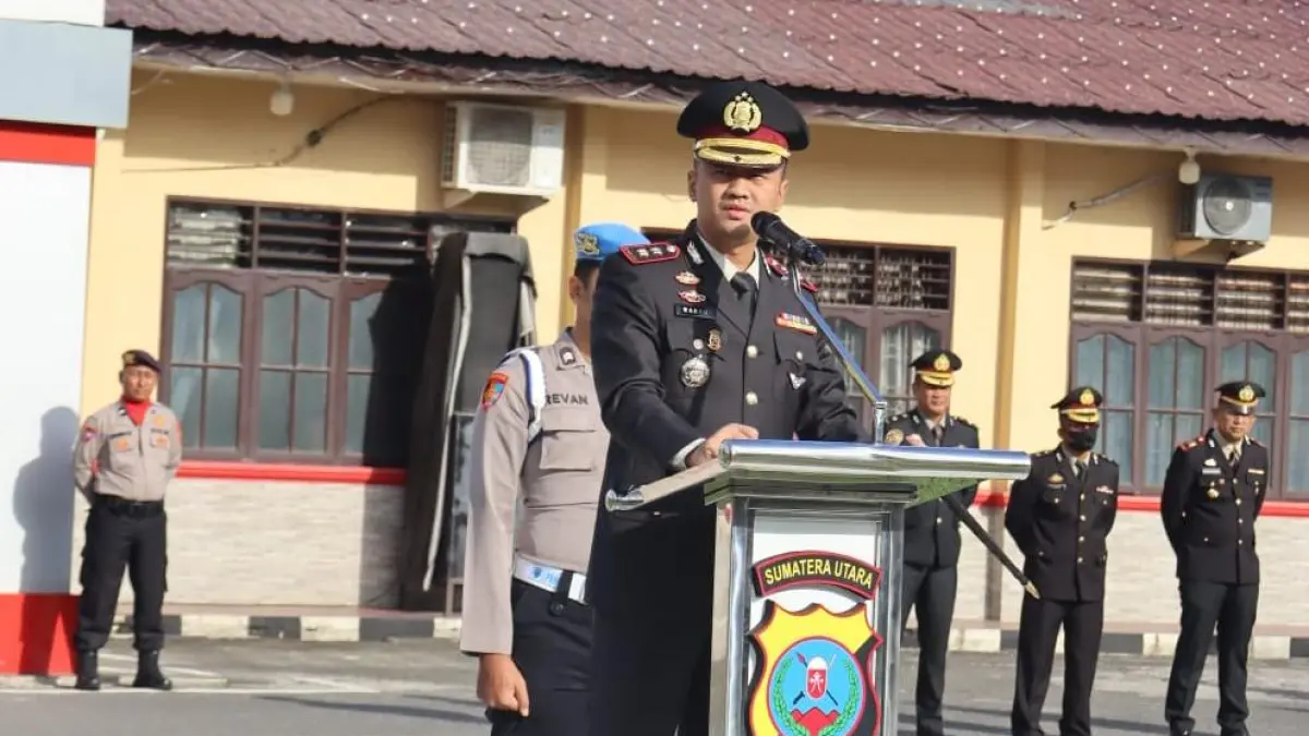 Kapolres Labuhanbatu AKBP Wahyu Endrajaya selaku Inspektur Upacara Peringatan Hari Lahir Pancasila Tahun 2026 (fajar/Sumut Pos)