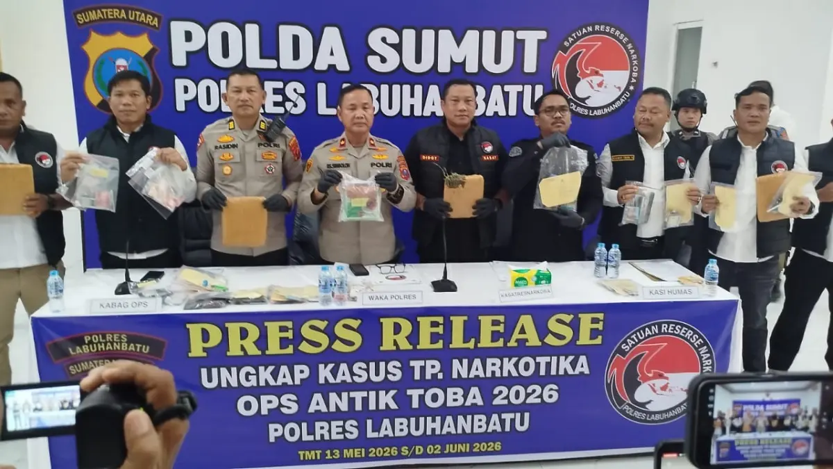 Polres Labuhanbatu menggelar Konfrensi Pers terkait pelaksanaan  Ops Antik Toba 2026 (fajar/Sumut Pos)