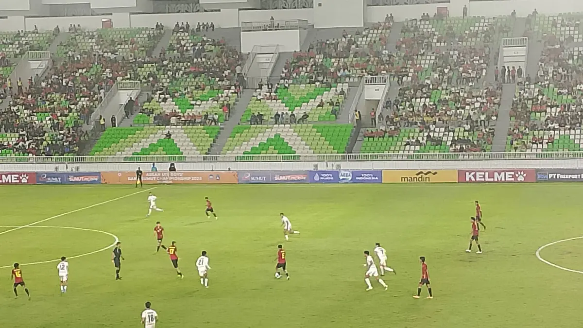 MENANG : Timnas Indonesia U-19 meraih kemenangan penting atas Timor Leste U-19 dengan skor meyakinkan 3-0 dalam lanjutan Grup A ASEAN U-19 Boys Championship 2026 yang berlangsung di Stadion Utama Sumatera Utara, Kamis (4/6/2026).(Dok : Ihsan Syahreza/Sumut Pos)