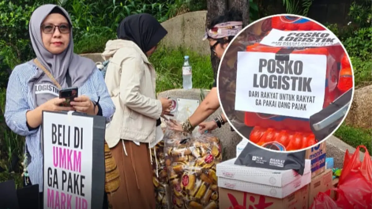 Sejumlah ibu-ibu secara sukarela membuka posko logistik untuk membantu kebutuhan para peserta aksi yang memadati kawasan pusat ibu kota tersebut. (Instagram @pandemictalks)