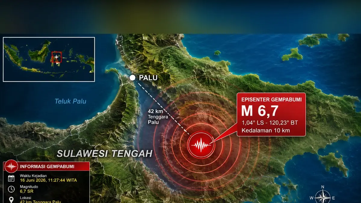 Gempa Palu pada Selasa (16/6/2026). (Dok: BMKG)