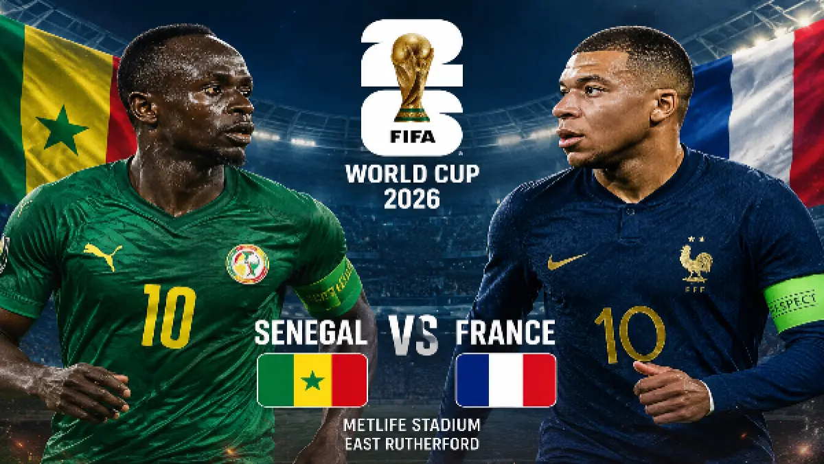 KAPTEN TIM: Sadio Mane (Senegal) dan Kylian Mbappe (Prancis) mengawali Piala Dunia 2026 dengan berhadapan di MetLife Stadium, East Rutherford, dini hari nanti (17/6). (chatgpt)
