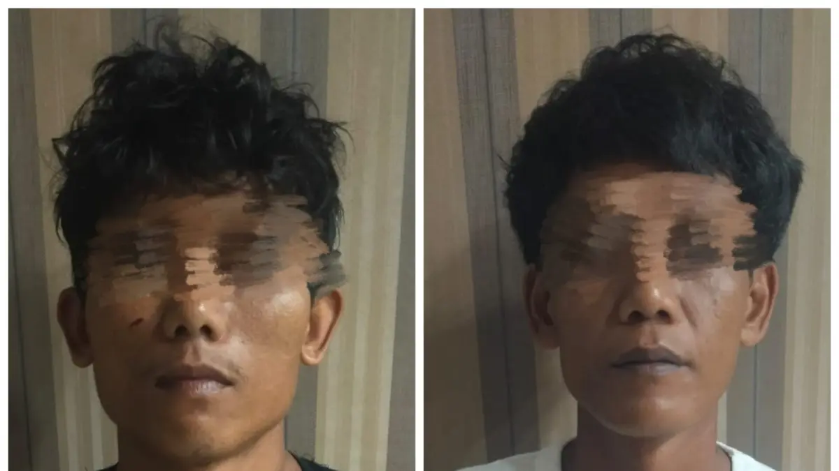 Tersangka SH dan RS terduga pelaku pembobolan Indomaret di Rantauprapat (Fajar/Sumut Pos)