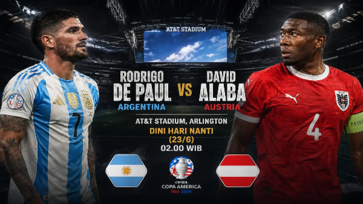 PETARUNG: Gelandang Argentina Rodrigo De Paul bakal menghadapi permainan agresif Austria saat kehilangan bola di AT&T Stadium, Arlington, dini hari nanti (23/6).