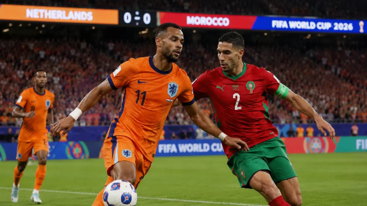 Belanda menghadapi Maroko pada 32 besar Piala Dunia 2026. Lini serang De Oranje diuji pertahanan kokoh Singa Atlas di Monterrey. (ChatGpt)
